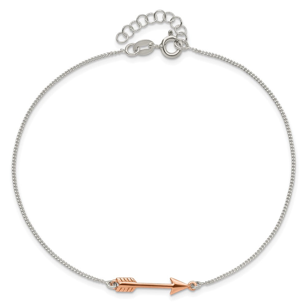 Sterling Silver with Rose-tone Arrow 9 inch Plus 1 inch Extender - Total 10 inch Anklet