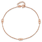 Sterling Silver Rose-tone Interlocked Hearts 9 inch Plus 1 inch Extender - Total 10 inch Anklet