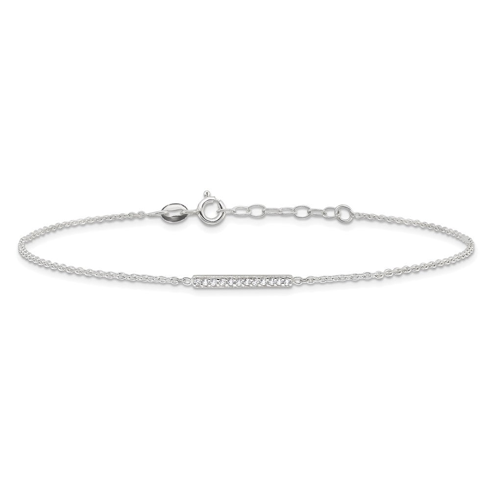 Sterling Silver CZ Bar 9 inch Plus 1 inch Extender  - Total 10 inch Anklet