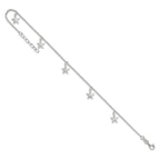 Sterling Silver Starfish Dangles 9 inch Plus 1 inch Extender - Total 10 inch Anklet