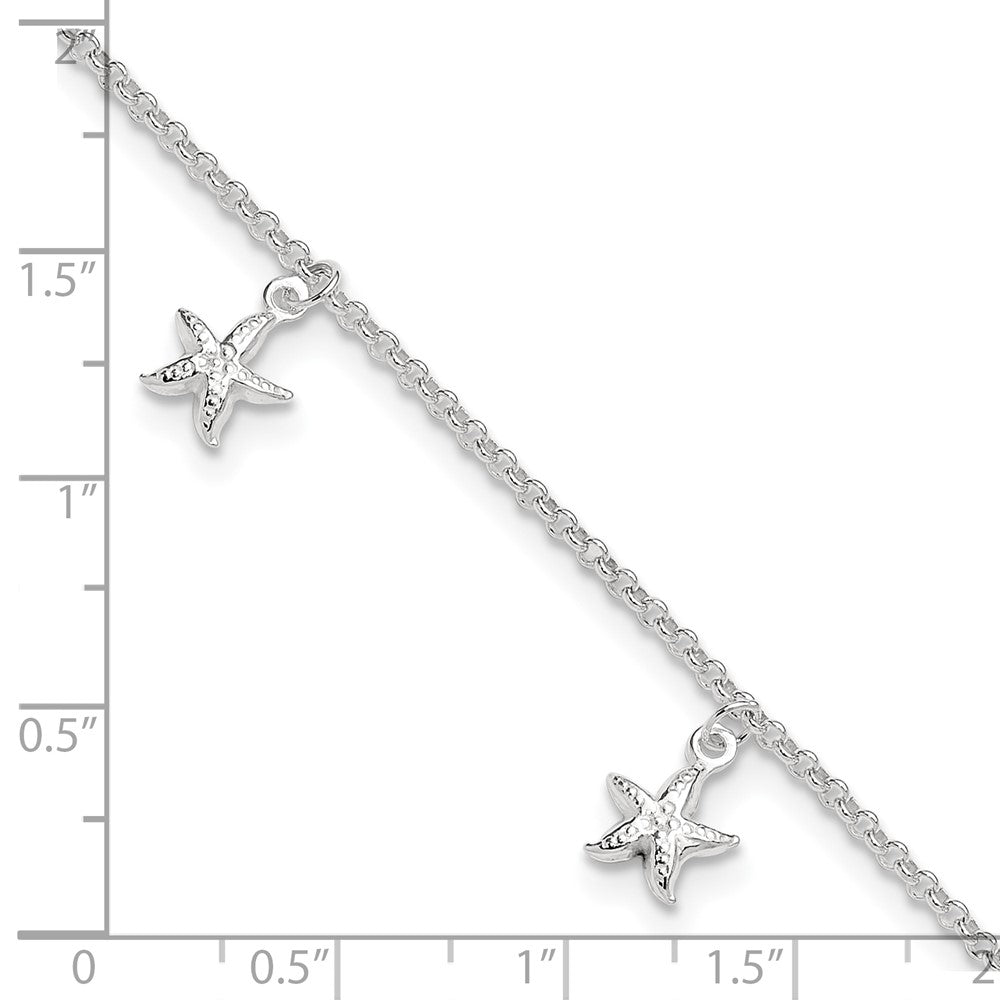 Sterling Silver Starfish Dangles 9 inch Plus 1 inch Extender - Total 10 inch Anklet