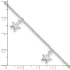 Sterling Silver Starfish Dangles 9 inch Plus 1 inch Extender - Total 10 inch Anklet
