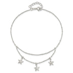 Sterling Silver 2-Strand Starfish 9 inch Plus 1 inch Extender - Total 10 inch Anklet