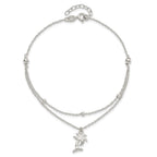 Sterling Silver Palm Tree 2-Strand 9 inch Plus 1 inch Extender - Total 10 inch Anklet