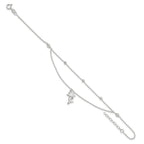 Sterling Silver Palm Tree 2-Strand 9 inch Plus 1 inch Extender - Total 10 inch Anklet