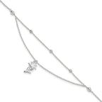 Sterling Silver Palm Tree 2-Strand 9 inch Plus 1 inch Extender - Total 10 inch Anklet