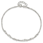 Sterling Silver Beaded 2-strand 9 inch Plus 1 inch Extender - Total 10 inch Anklet