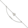 Sterling Silver Butterfly and Beads 2-Strand 9 inch Plus 1 inch Extender - Total 10 inch Anklet