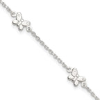 Sterling Silver Butterflies 9 inch Plus 1 inch Extender - Total 10 inch Anklet