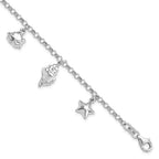 Sterling Silver Rhodium-plated Beach Theme 7 inch Charm Bracelet