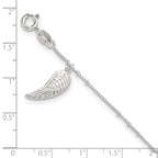 Sterling Silver Wing Charm 9 inch Plus 1 inch Extender - Total 10 inch Anklet