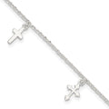 Sterling Silver Cross Charms 9 inch Plus 1 inch Extender - Total 10 inch Anklet