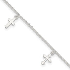 Sterling Silver Cross Charms 9 inch Plus 1 inch Extender - Total 10 inch Anklet