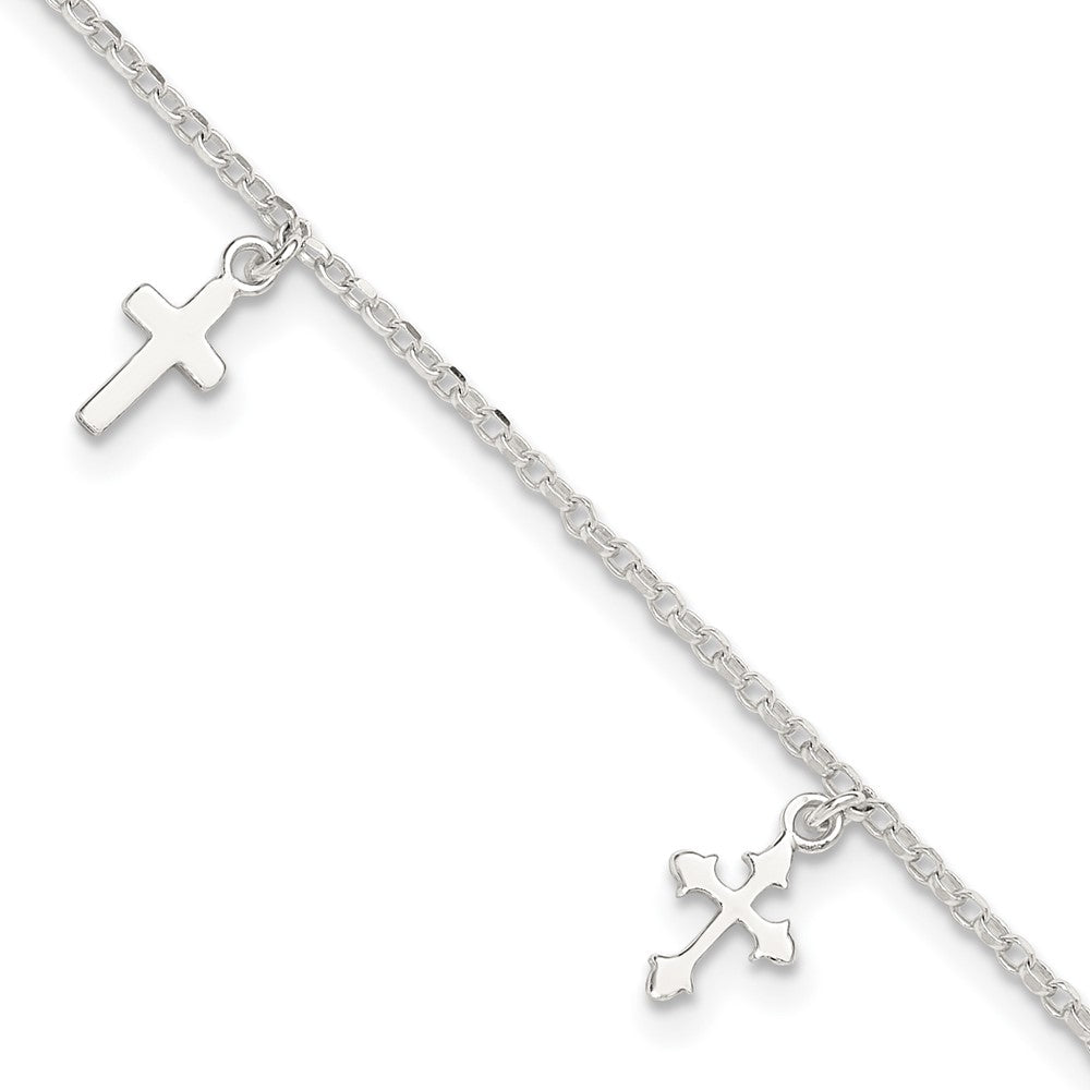 Sterling Silver Cross Charms 9 inch Plus 1 inch Extender - Total 10 inch Anklet