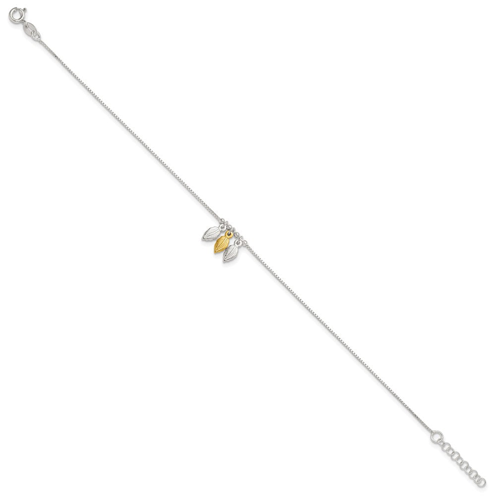 Sterling Silver Gold-tone Feathers 9 inch Plus 1 inch Extender - Total 10 inch Anklet