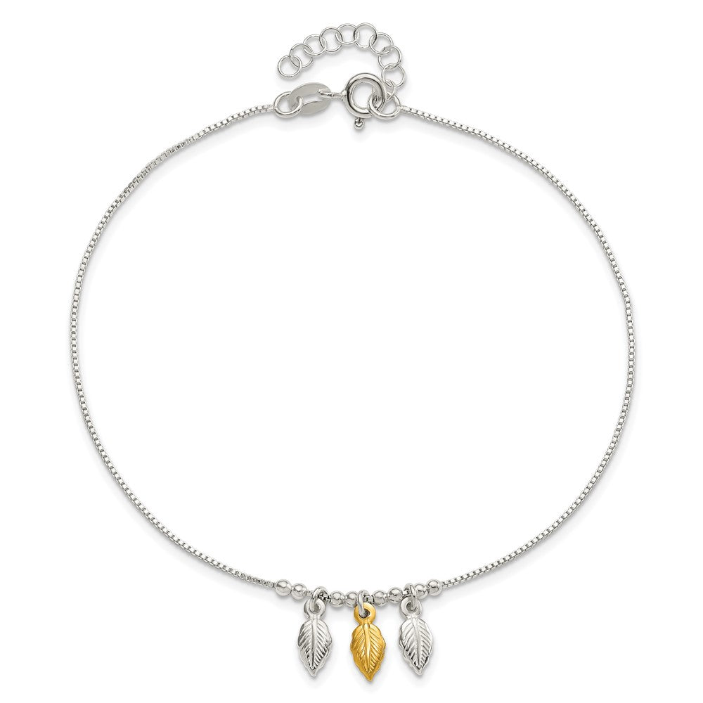 Sterling Silver Gold-tone Feathers 9 inch Plus 1 inch Extender - Total 10 inch Anklet