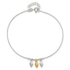 Sterling Silver Gold-tone Feathers 9 inch Plus 1 inch Extender - Total 10 inch Anklet