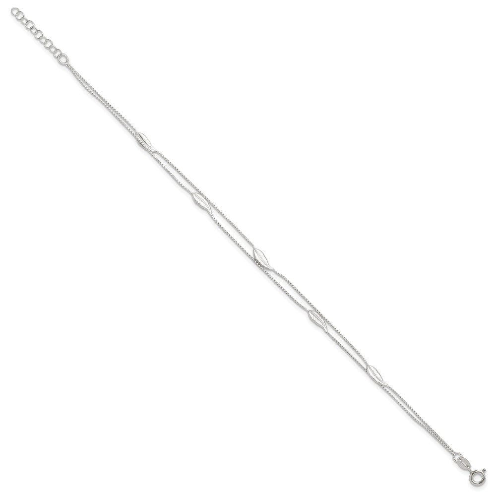 Sterling Silver 2-Strand Feathers 9 inch Plus 1 inch Extender - Total 10 inch Anklet