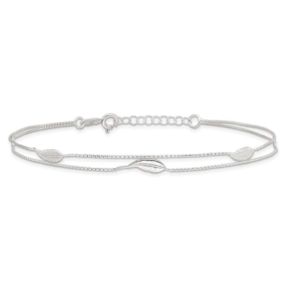 Sterling Silver 2-Strand Feathers 9 inch Plus 1 inch Extender - Total 10 inch Anklet