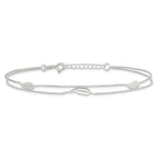 Sterling Silver 2-Strand Feathers 9 inch Plus 1 inch Extender - Total 10 inch Anklet