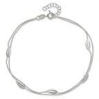 Sterling Silver 2-Strand Feathers 9 inch Plus 1 inch Extender - Total 10 inch Anklet