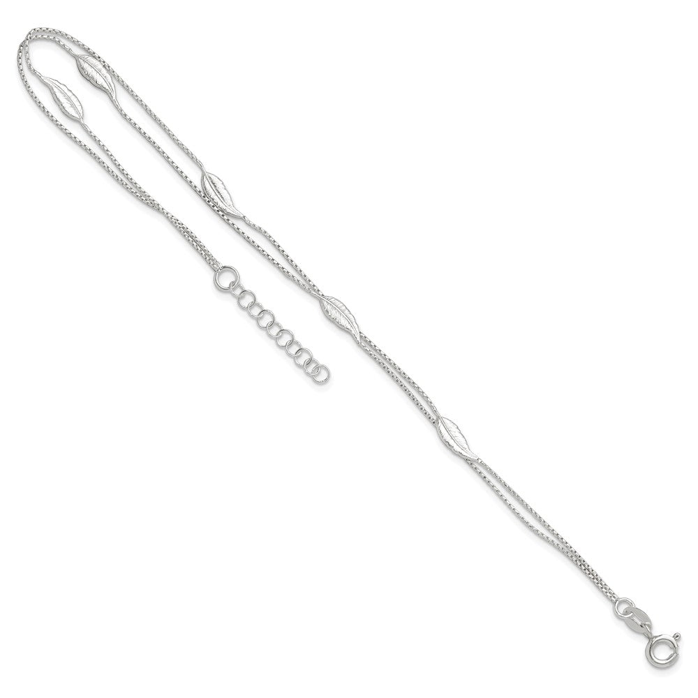 Sterling Silver 2-Strand Feathers 9 inch Plus 1 inch Extender - Total 10 inch Anklet
