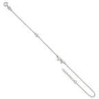 Sterling Silver CZ and Bow 9 inch Plus 1 inch Extender - Total 10 inch Anklet