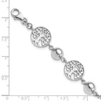 Sterling Silver Rhod-plated Round Tree and Circle w/1in ext. Bracelet
