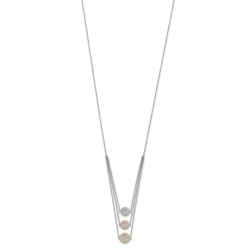 Sterling Silver Gold-plated and Rose-plated CZ w/2in ext Necklace
