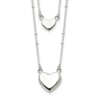 Sterling Silver Polished 2-Strand Heart Dangle Necklace