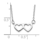 Sterling Silver Rhodium-plated Polished Double Linked Heart 16 inch Necklace with 2 inch extension
