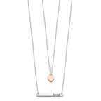 Sterling Silver Rose-tone Heart Enameled LOVED 16in Bar Necklace