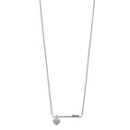 Sterling Silver Rhodium Plated Antiqued LOVE Bar with CZ Heart Dangle 16 inch Necklace