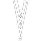 Sterling Silver Lock, Heart and Key Multi-Strand 16in Necklace
