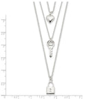 Sterling Silver Lock, Heart and Key Multi-Strand 16in Necklace