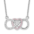 Sterling Silver Rhodium-plated w/CZ Heart w/Infinity Symbol Necklace