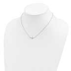Sterling Silver Rhodium-plated CZ Sideways Cross 16 inch Necklace with 2 inch extension