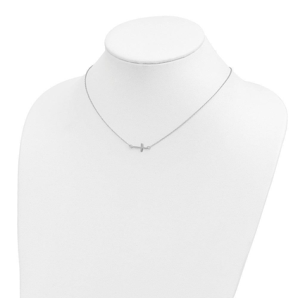 Sterling Silver Rhodium-plated w/ 2in ext. Sideways Cross Necklace