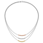 Sterling Silver Rhod-plated Diamond-cut Gold/Rose-tone 3 Strand Necklace
