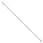 Sterling Silver Rhodium Plated Polished Beaded Cross Bracelet