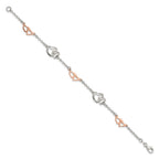 Sterling Silver Rose Gold-plated Polished Heart Bracelet