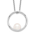Sterling Silver Rhodium-plated 7-8mm White Round Freshwater Cultured Pearl 18 inch Necklace