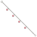 Sterling Silver Rhod-pltd Childs Enamel Hearts 5.5in w/.5in ext Bracelet