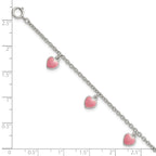 Sterling Silver Rhod-pltd Childs Enamel Hearts 5.5in w/.5in ext Bracelet