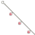 Sterling Silver Rhod-pltd Childs Enamel Hearts 5.5in w/.5in ext Bracelet