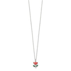Sterling Silver Polished Red & Green Enameled Flower Children's Necklace