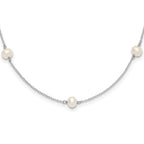 Sterling Silver Rhodium-plated 5-5.5mm White Semi-Round Freshwater Cultured Pearl 5-Station Children's 12 inch Necklace