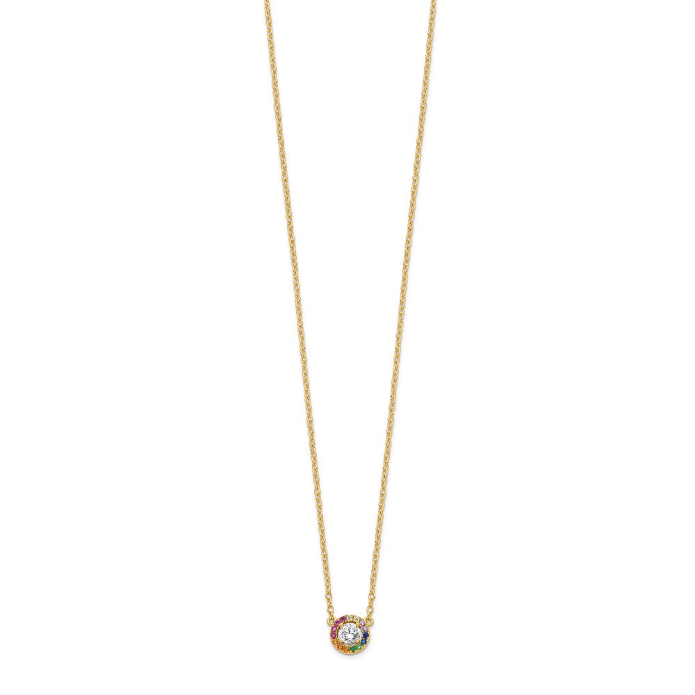 Prizma Sterling Silver Gold-tone 14K Flash Gold-plated 16 inch White and Colorful CZ Circle Necklace with 2 inch Extender