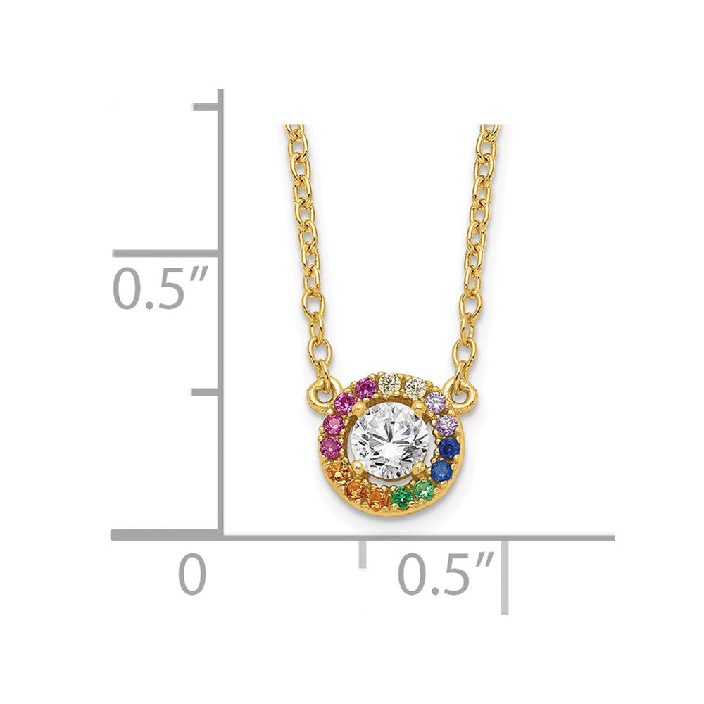 Prizma Sterling Silver Gold-tone 14K Flash Gold-plated 16 inch White and Colorful CZ Circle Necklace with 2 inch Extender