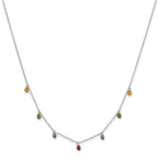 Prizma Sterling Silver Rhodium Plated 16 inch Dangling Colorful CZ Necklace with 2 inch Extender